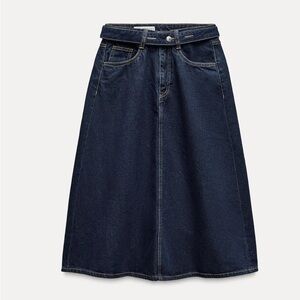 TRF Dark Blue Denim Midi Swing Skirt